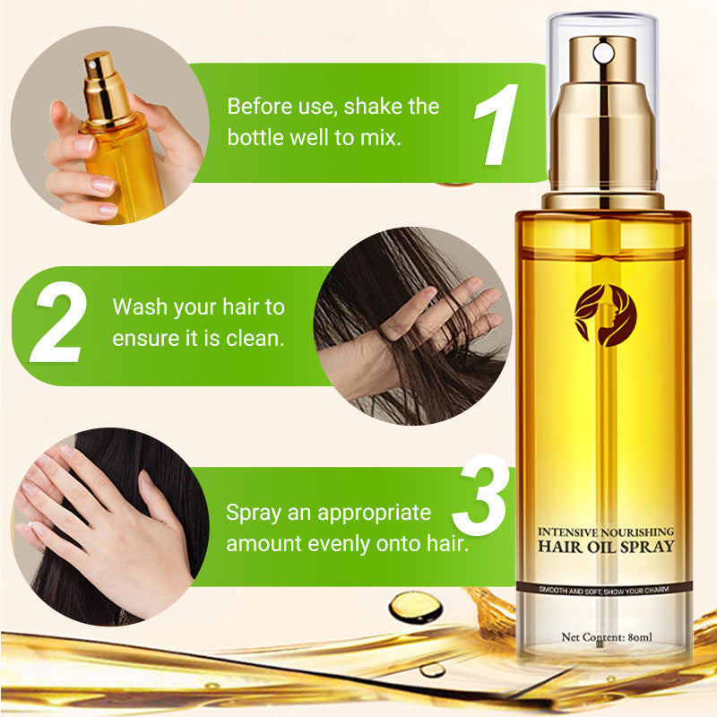 Huile capillaire nourrissante intensive en spray — soin rapide, brillance et force des cheveux