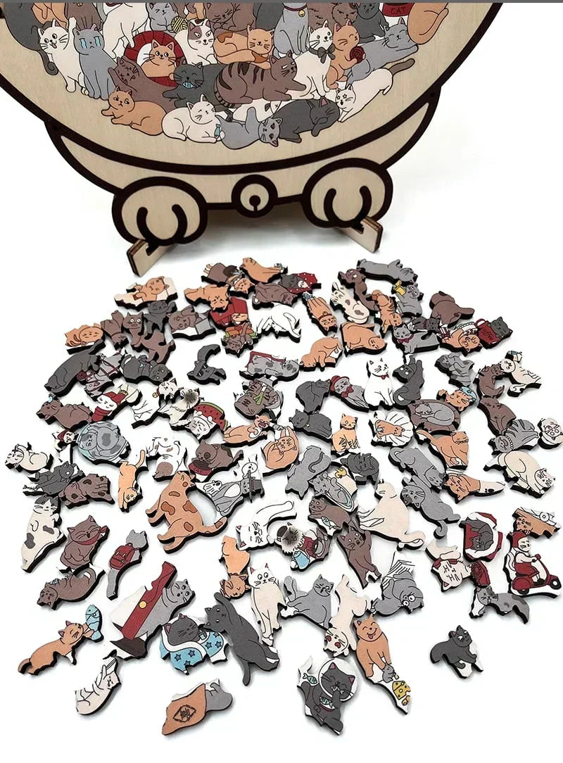 ⏳Limited-time 50% off⏰135-Piece Morandi-Colored Cat Shaped Wooden Jigsaw Puzzle😸