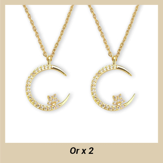 💕60% de réduction💕Collier Étincelant avec Pendentif d'Étoile et de Lune