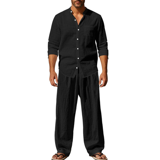 📢📢40 % DE RÉDUCTION !! ⏰Ensemble chemise et pantalon pour homme – Style décontracté, lin respirant, coupe ample