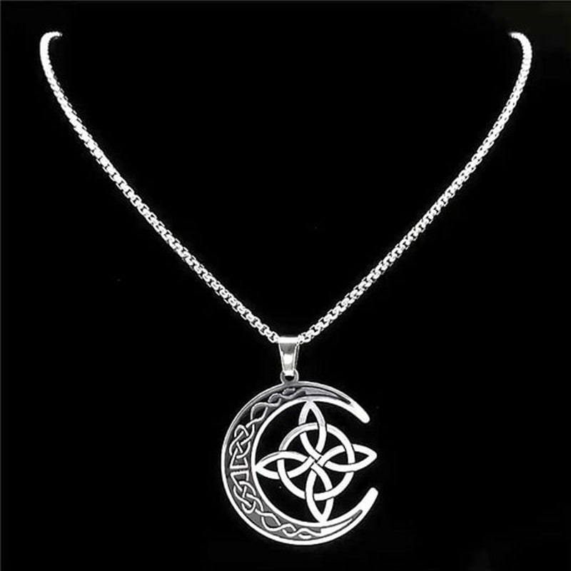 🔥 DERNIER JOUR – 50% DE RÉDUCTION !🌙 Collier Pendentif Lune Celtique – Acier Inoxydable, Unisexe & Symbolisme de Protection
