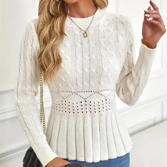 🔥 60% DE RÉDUCTION ! ✨ Pull Femme à Col Peter Pan - Maille Épaisse, Ourlet Péplum, Intemporel pour Tenues d'Automne 🧶✨