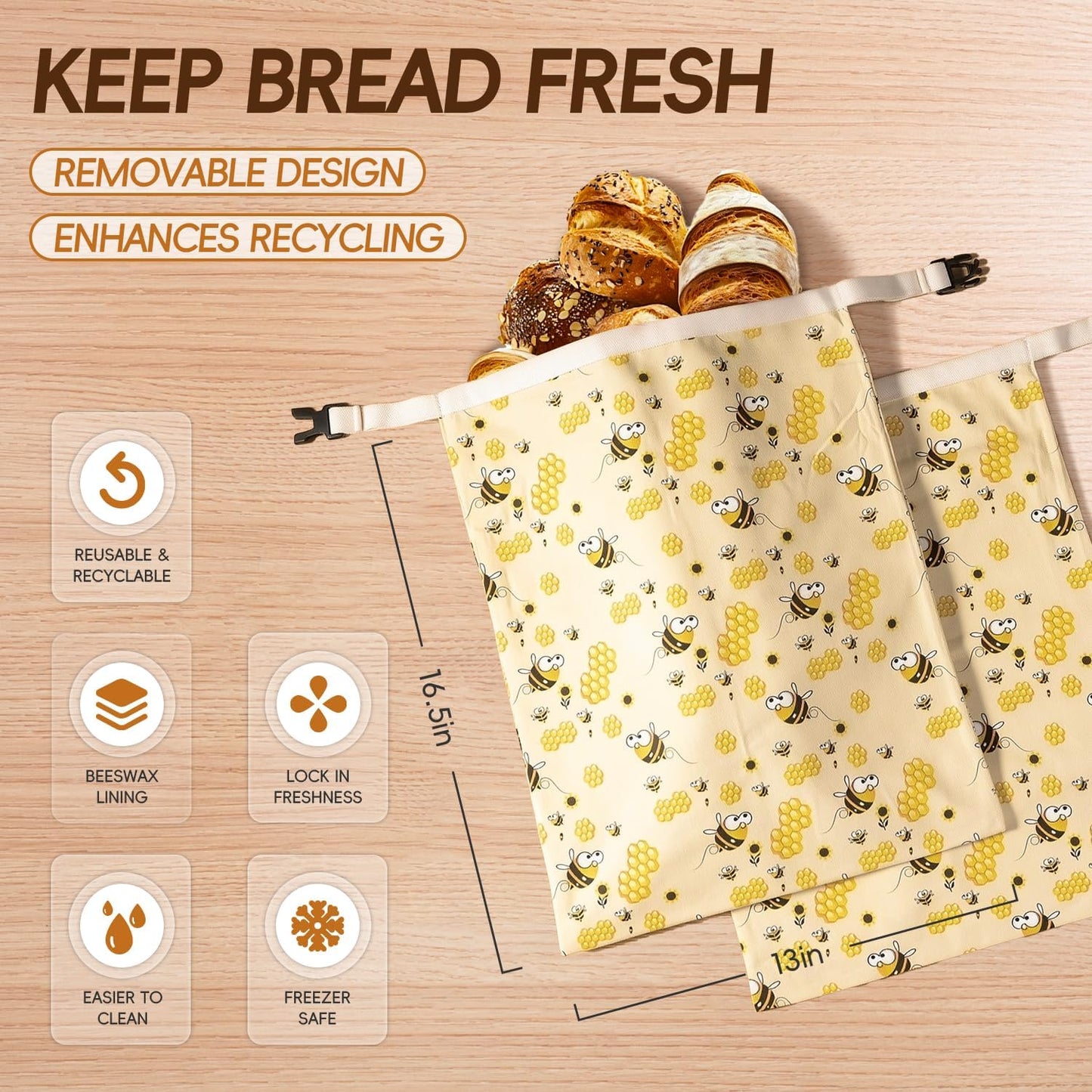 Sac à Pain Réutilisable en Cire d'Abeille – Idéal pour Pain au Levain Fait Maison, Écologique et Durable