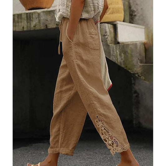 ✨🔥Pantalon à cordon de serrage avec bordure en dentelle pour femme
