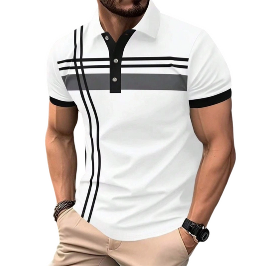 👕🌊 PROMO FLASH 50% ! Haut Homme à Manches Courtes Rayé – Col Claudine, Tissu Polyester Respirant & Infroissable, Coupe Ajustée Sportive, 5 Couleurs, Parfait pour l'Été & le Quotidien ✨