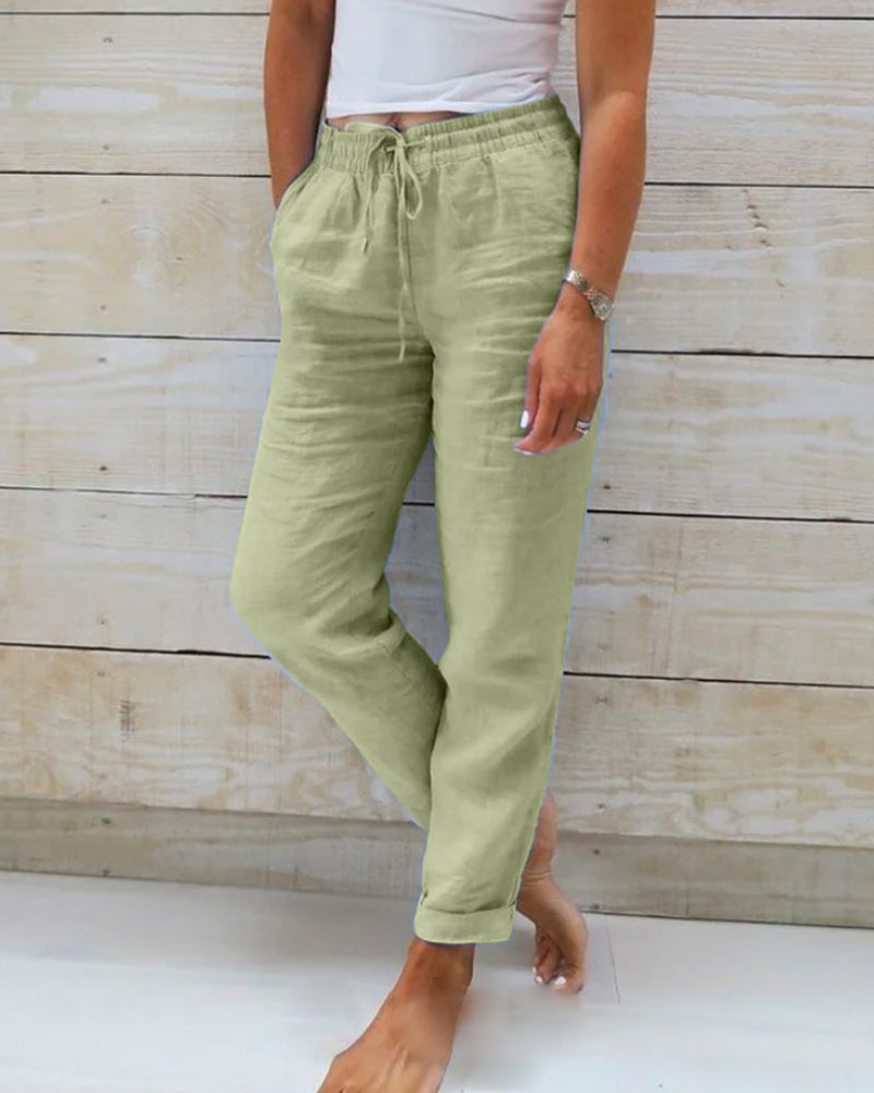 💎 60% DE RÉDUCTION ! 💎 Pantalon Décontracté à Jambe Droite – Coton & Lin Respirant, Taille Élastiquée & 6 Couleurs Disponibles 🌿👖