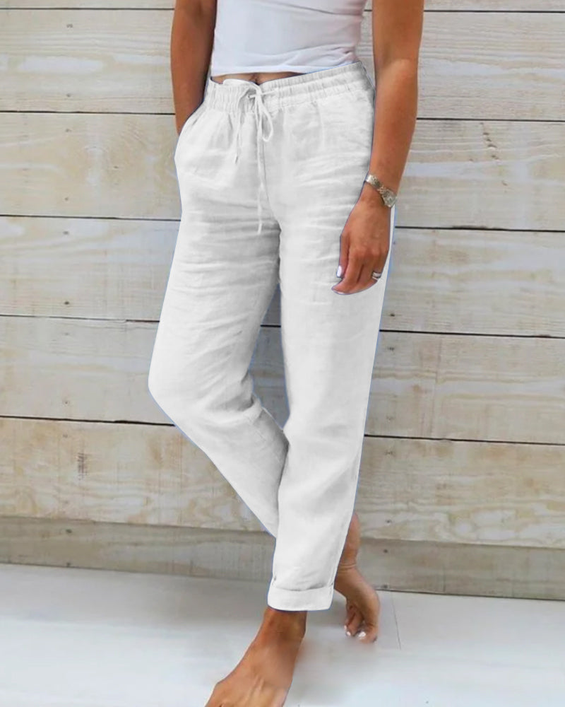 💎 60% DE RÉDUCTION ! 💎 Pantalon Décontracté à Jambe Droite – Coton & Lin Respirant, Taille Élastiquée & 6 Couleurs Disponibles 🌿👖