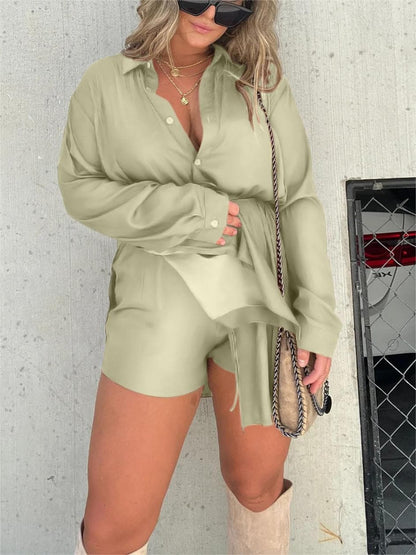✨2025 Nouvel ensemble tunique barboteuse en satin pour la nuit✨