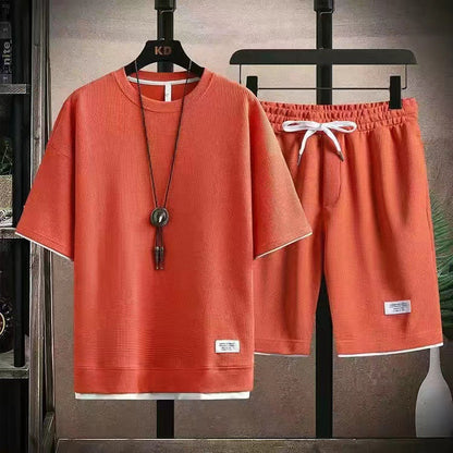 Ensemble 2 Pièces T-shirt et Short en Tissu Gaufré