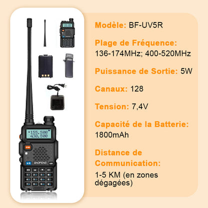 Radio amateur UV-5R longue portée – radio bidirectionnelle double bande Walkie-Talkie
