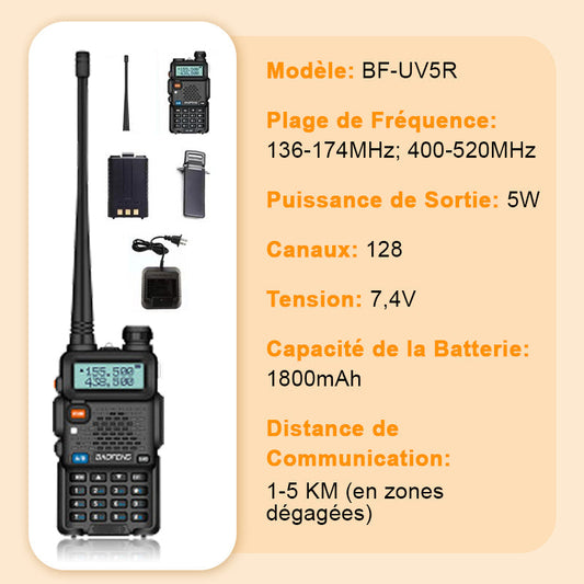 Radio amateur UV-5R longue portée – radio bidirectionnelle double bande Walkie-Talkie