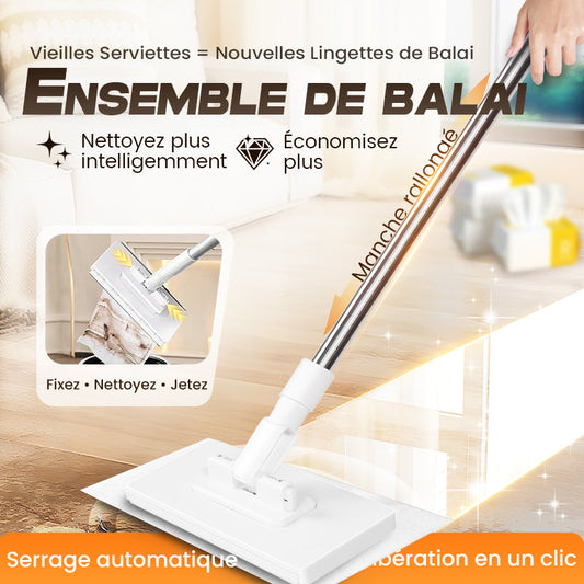 🔥 Promo exclusive -60% sur la Serpillère Réutilisable avec Pince Biomimétique Auto-Serrante, Manche Télescopique 100 cm, Rotation 360° et Écologique (Multi-Surfaces) !