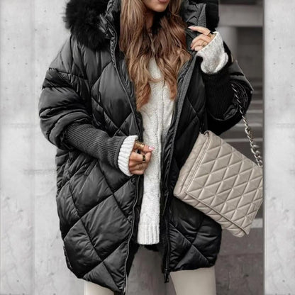 ❄️Offres spéciales hiver❄️ Parka mi-longue pour femme avec manches en tricot patchwork