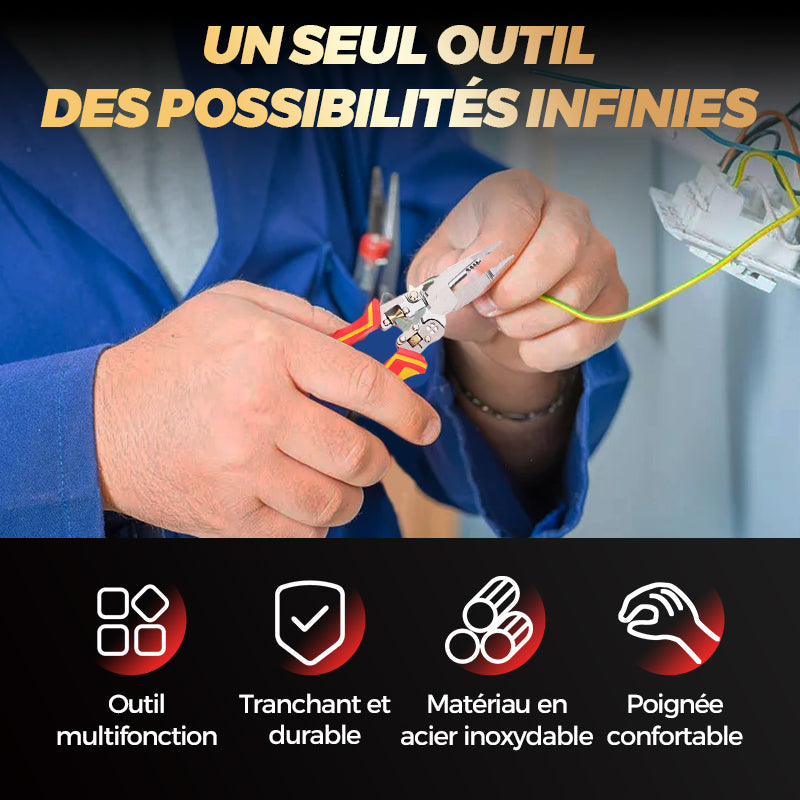 Pince à Dénuder 8-en-1 avec Testeur de Tension – Outil Multifonction pour Dénudage et Câbles