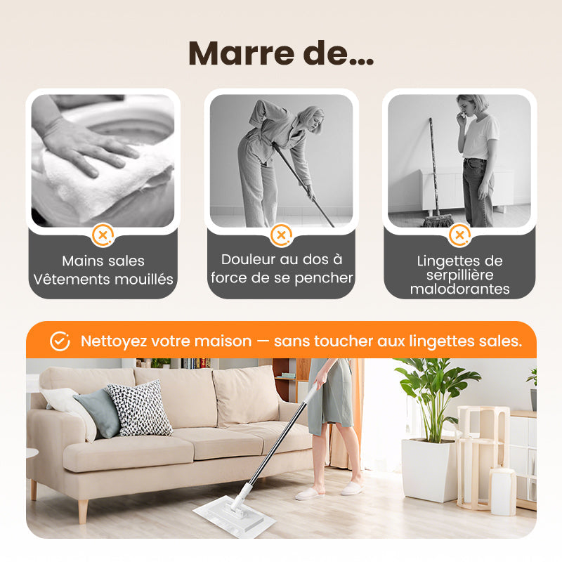 🔥 Promo exclusive -60% sur la Serpillère Réutilisable avec Pince Biomimétique Auto-Serrante, Manche Télescopique 100 cm, Rotation 360° et Écologique (Multi-Surfaces) !