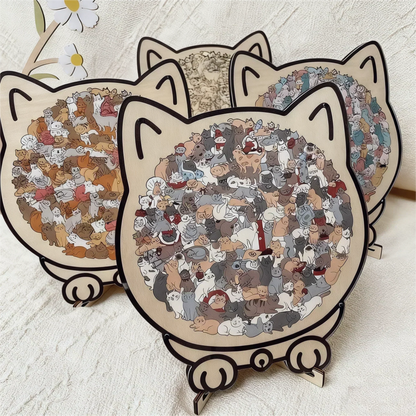 ⏳Limited-time 50% off⏰135-Piece Morandi-Colored Cat Shaped Wooden Jigsaw Puzzle😸