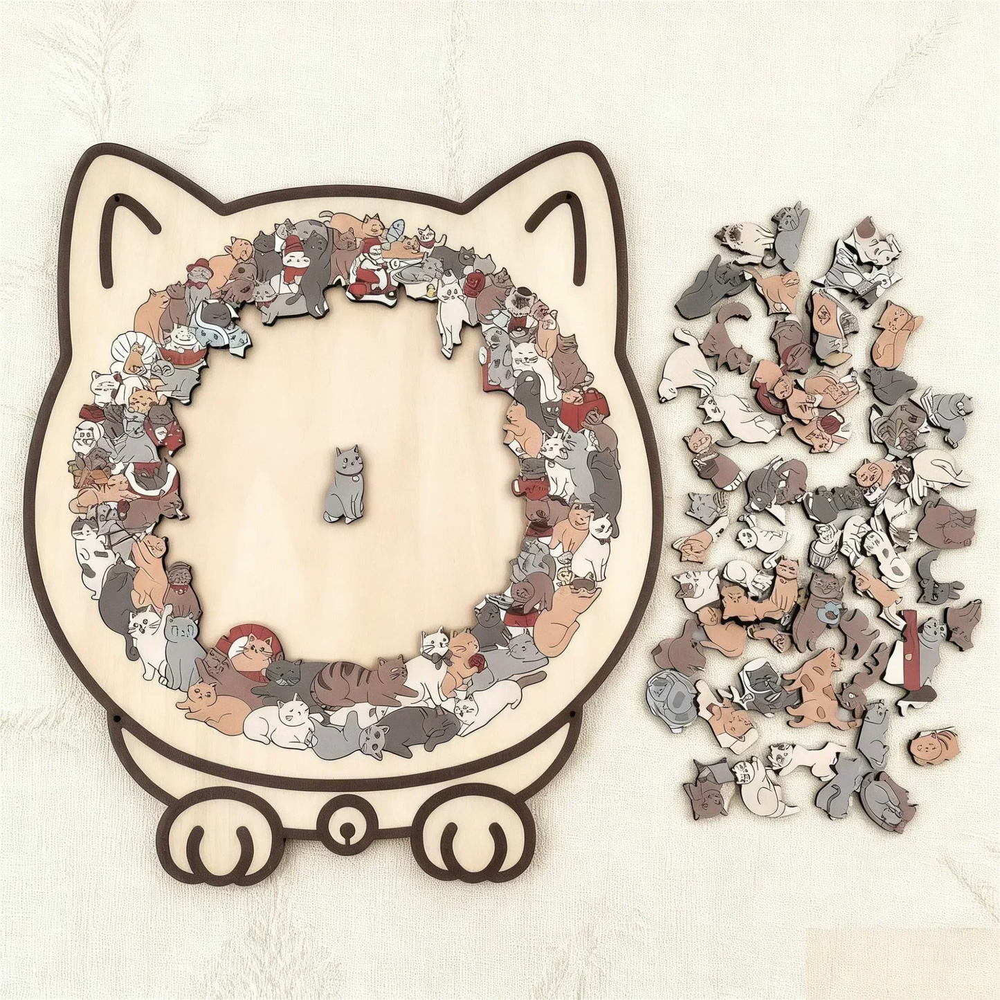 ⏳Limited-time 50% off⏰135-Piece Morandi-Colored Cat Shaped Wooden Jigsaw Puzzle😸