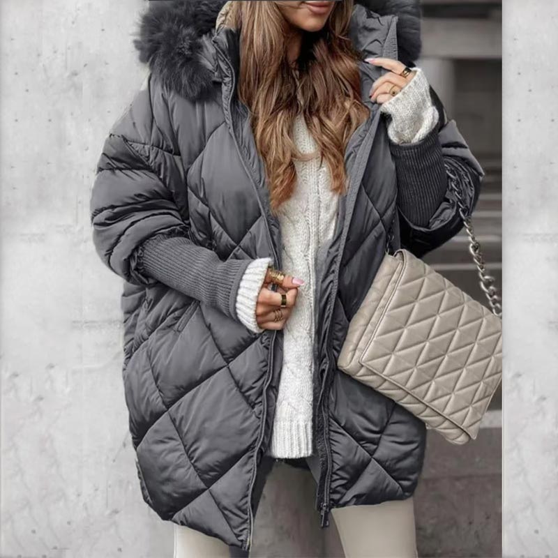 ❄️Offres spéciales hiver❄️ Parka mi-longue pour femme avec manches en tricot patchwork