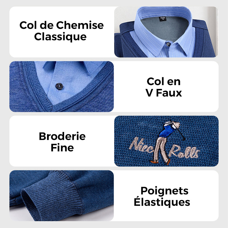 ✈️Offre spéciale🔥Haut Chaud Isolé en Polaire pour Hommes avec Col de Chemise