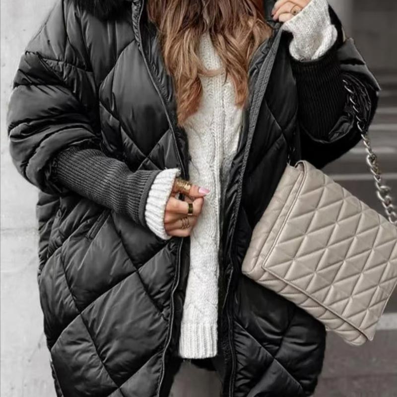 ❄️Offres spéciales hiver❄️ Parka mi-longue pour femme avec manches en tricot patchwork