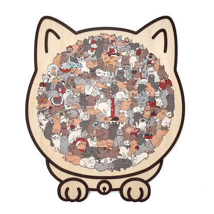 ⏳Limited-time 50% off⏰135-Piece Morandi-Colored Cat Shaped Wooden Jigsaw Puzzle😸