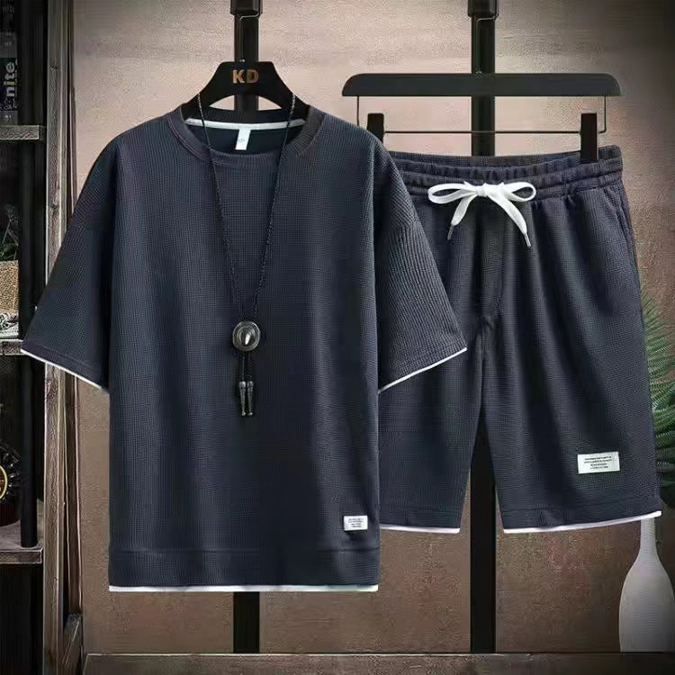 Ensemble 2 Pièces T-shirt et Short en Tissu Gaufré