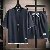 Ensemble 2 Pièces T-shirt et Short en Tissu Gaufré
