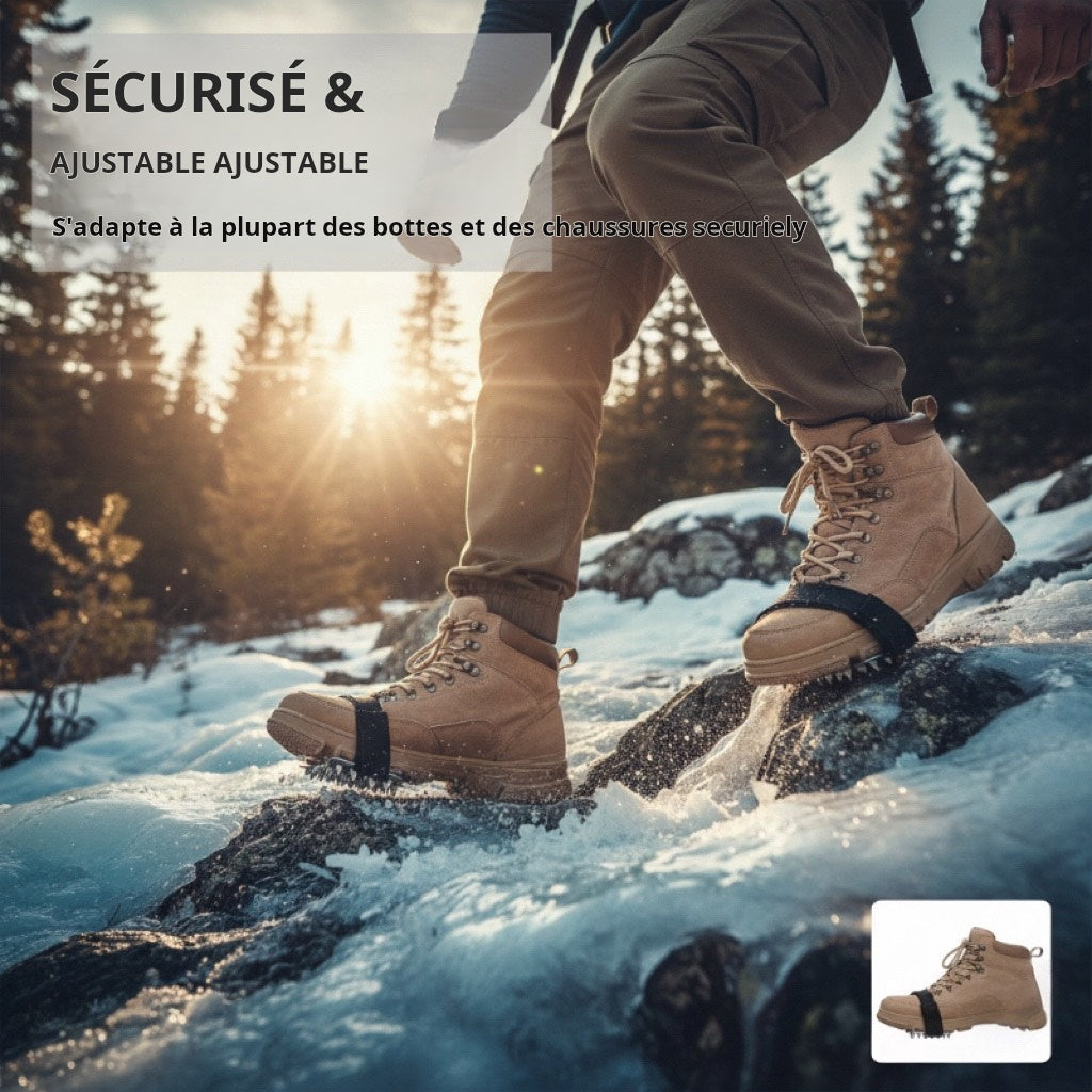Crampons 26 Dents en Acier de Manganèse 🥾 | Plaques Antidérapantes en Acier Inoxydable ⚙️ | Performance sur Glace, Neige, Boue et Escalade ❄️🧗 | Compatibles avec Surchaussures