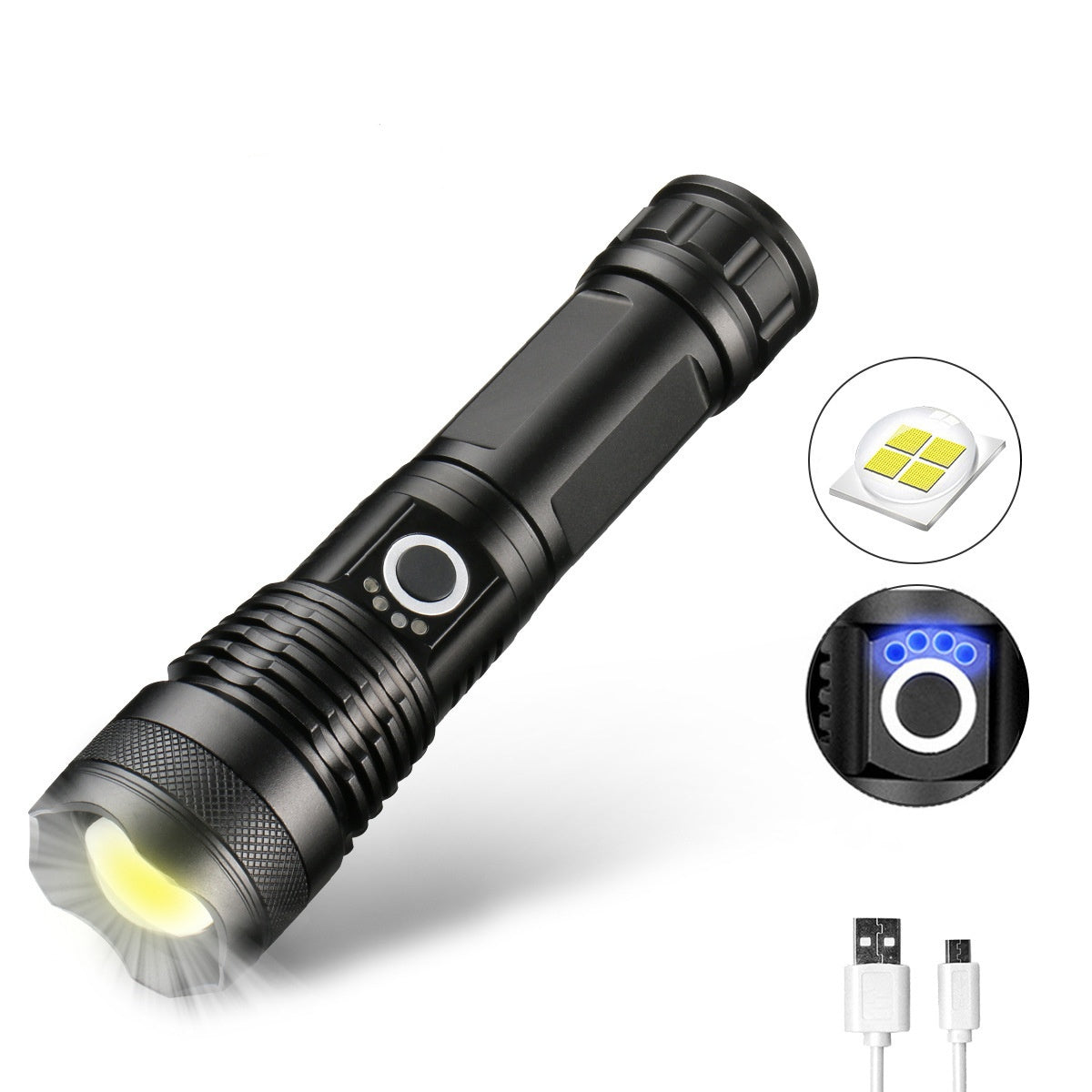 Lampe de poche tactique LED rechargeable avec laser - 90 000 lumens ultra-puissants ⚡