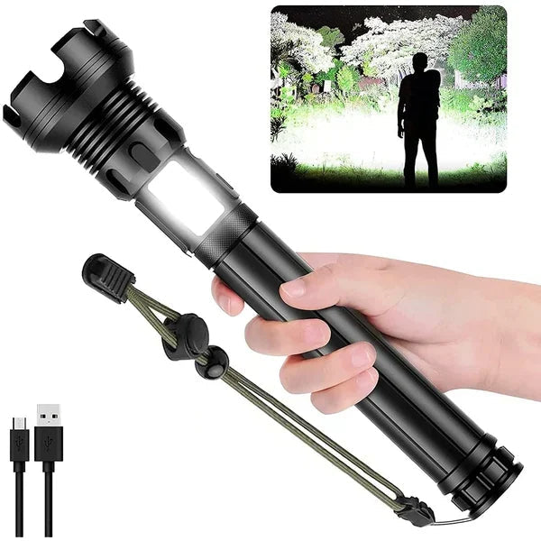 Lampe de poche tactique LED rechargeable avec laser - 90 000 lumens ultra-puissants ⚡
