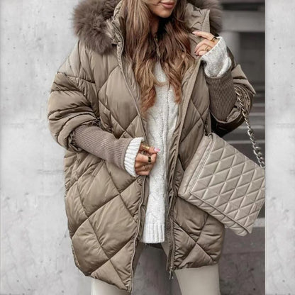 ❄️Offres spéciales hiver❄️ Parka mi-longue pour femme avec manches en tricot patchwork