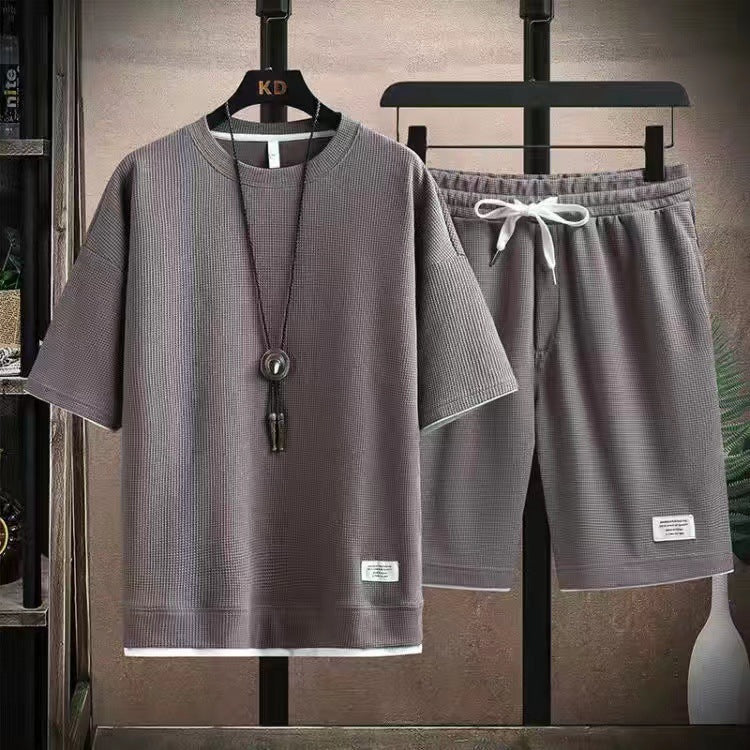 Ensemble 2 Pièces T-shirt et Short en Tissu Gaufré