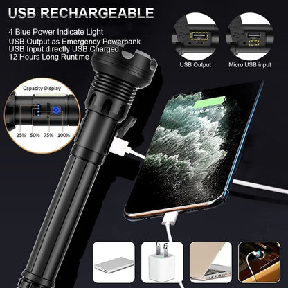 Lampe de poche tactique LED rechargeable avec laser - 90 000 lumens ultra-puissants ⚡