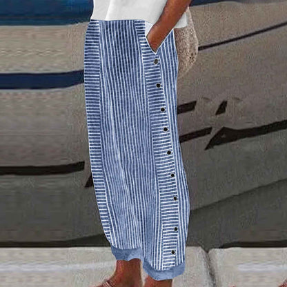 ☀️ Promotion de printemps – 50 % DE RÉDUCTION !! 🌿🌸 Pantalon rayé bleu confortable avec poches latérales