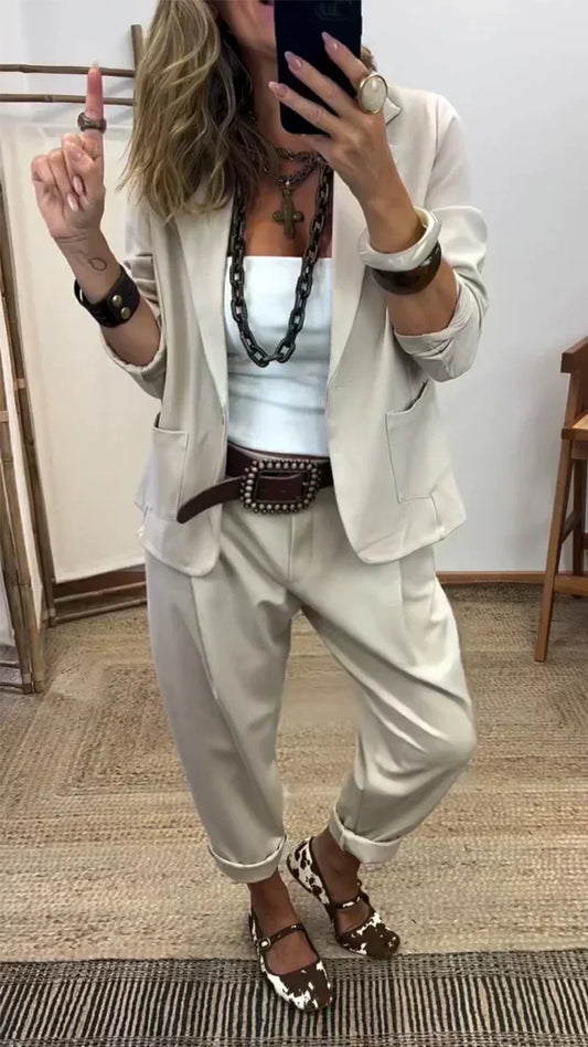 💎Ensemble Veste à Col & Pantalon pour Femme – Coupe Cintrée, Tissu Doux & Look Professionnel Élégant👖✨