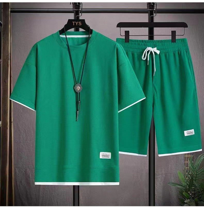 Ensemble 2 Pièces T-shirt et Short en Tissu Gaufré
