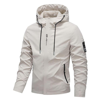 Veste à capuche zippée imperméable et coupe-vent de couleur unie avec cordon de serrage pour homme