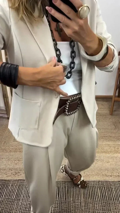 💎Ensemble Veste à Col & Pantalon pour Femme – Coupe Cintrée, Tissu Doux & Look Professionnel Élégant👖✨