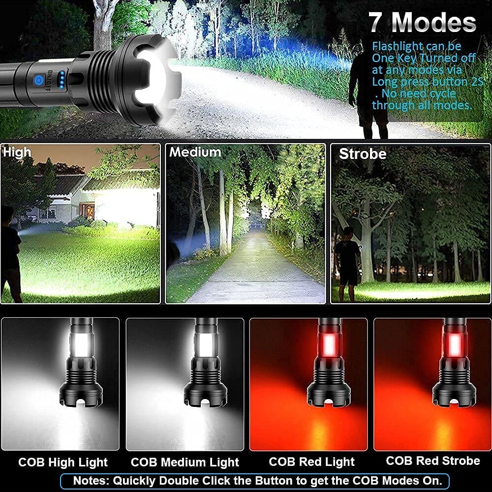 Lampe de poche tactique LED rechargeable avec laser - 90 000 lumens ultra-puissants ⚡