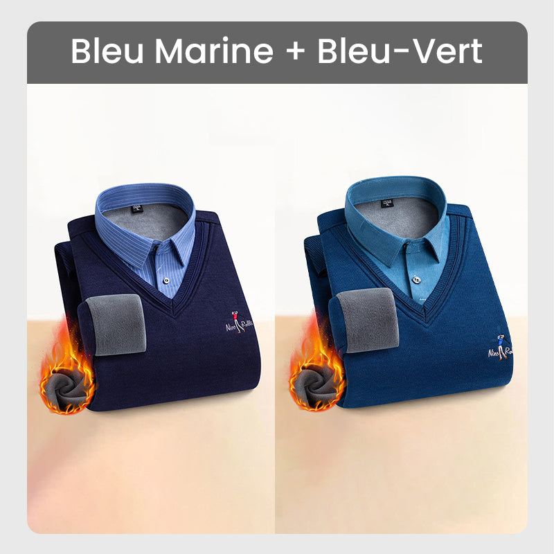 ✈️Offre spéciale🔥Haut Chaud Isolé en Polaire pour Hommes avec Col de Chemise