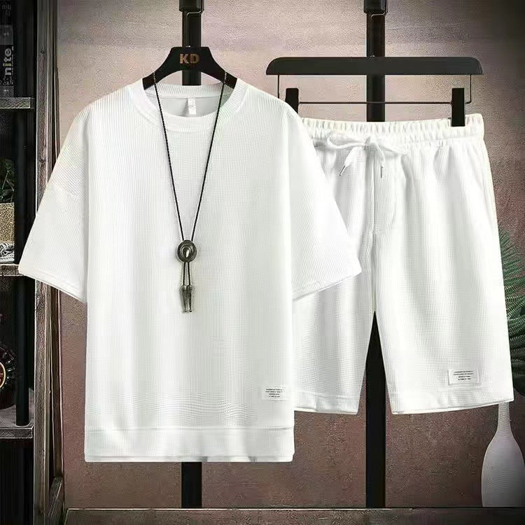 Ensemble 2 Pièces T-shirt et Short en Tissu Gaufré