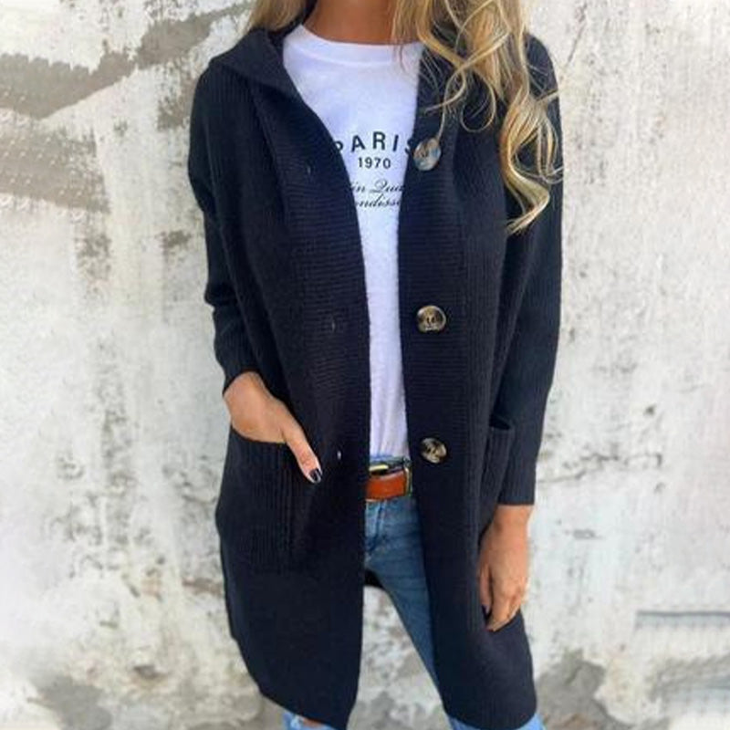 🥳Chaude vente 55% de réduction🌸Veste en tricot à boutons avec capuche pour femmes