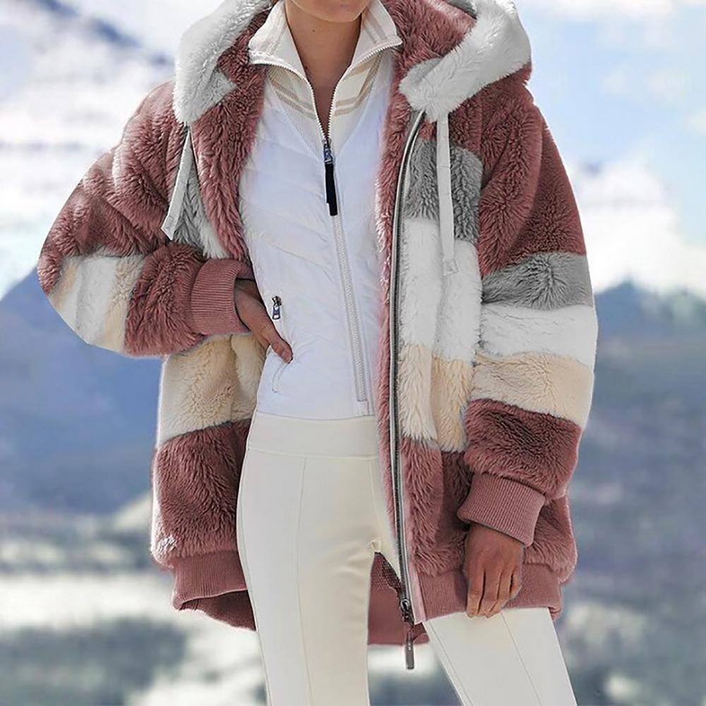 ❄️Offres du début de l'hiver 61%❄️Veste d'hiver en peluche pour femmes avec capuche et poches, en coloris contrastés.