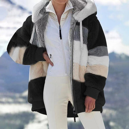 ❄️Offres du début de l'hiver 61%❄️Veste d'hiver en peluche pour femmes avec capuche et poches, en coloris contrastés.