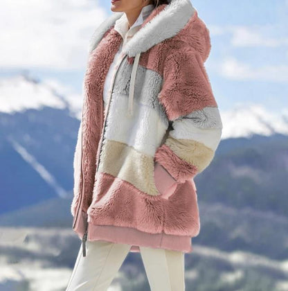 ❄️Offres du début de l'hiver 61%❄️Veste d'hiver en peluche pour femmes avec capuche et poches, en coloris contrastés.