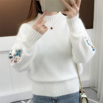 🔥🎅 62 % de réduction – Pull épais en cachemire avec broderie florale, douceur intemporelle pour toutes les occasions 💃🧶