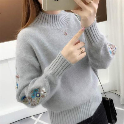 🔥🎅 62 % de réduction – Pull épais en cachemire avec broderie florale, douceur intemporelle pour toutes les occasions 💃🧶