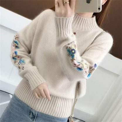 🔥🎅 62 % de réduction – Pull épais en cachemire avec broderie florale, douceur intemporelle pour toutes les occasions 💃🧶