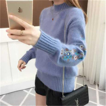 🔥🎅 62 % de réduction – Pull épais en cachemire avec broderie florale, douceur intemporelle pour toutes les occasions 💃🧶