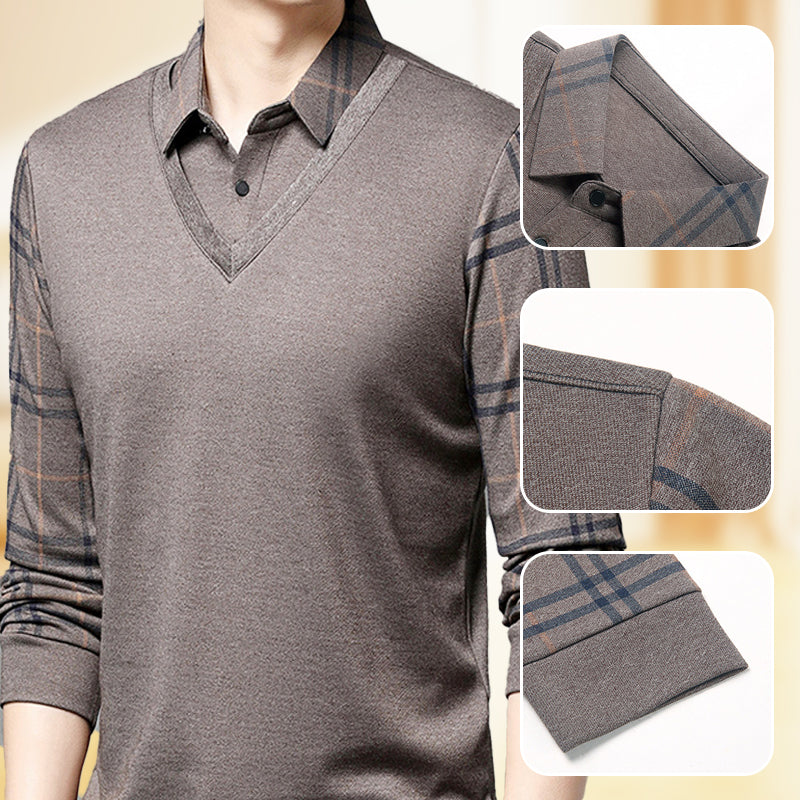 ✨Haut à Manches Longues en Faux Deux Pièces à Col Rabattu pour Hommes